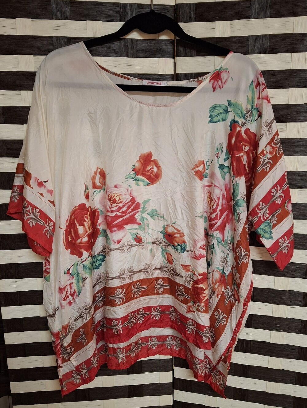 Johnny Was Secret Garden Silk Floral Tunic Blouse Poncho Top Women Size Large - Picture 3 of 16